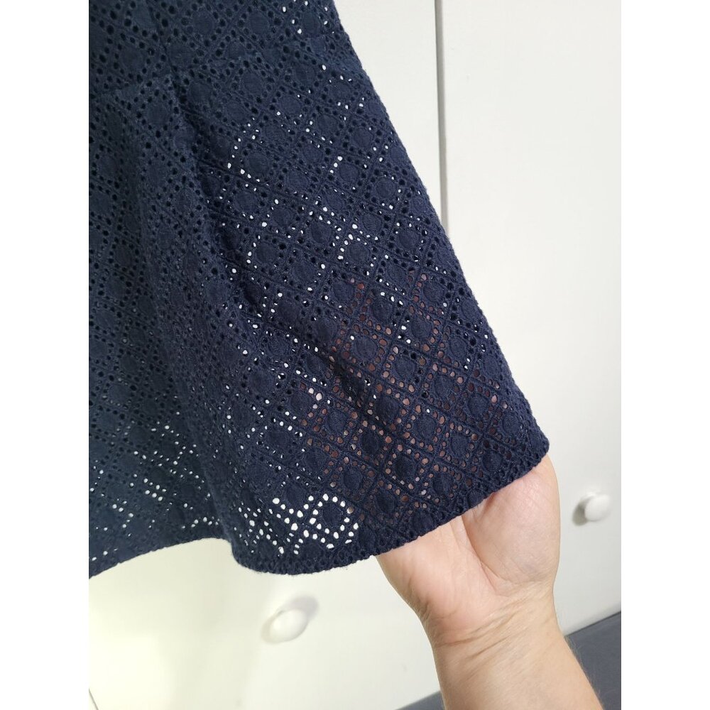 Ann Taylor Navy Blue Eyelet Fit and Flare Top Blouse Womens SZ S - Picture 5 of 8